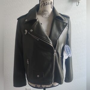 🆕 Scoop Vegan Faux Leather Moto Olive Military Green Fall Jacket (XS)
